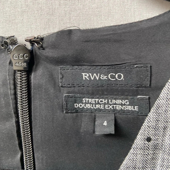 RW&CO  tailored fit and flared grey polka dot dress Sz 4 - Picture 7 of 11